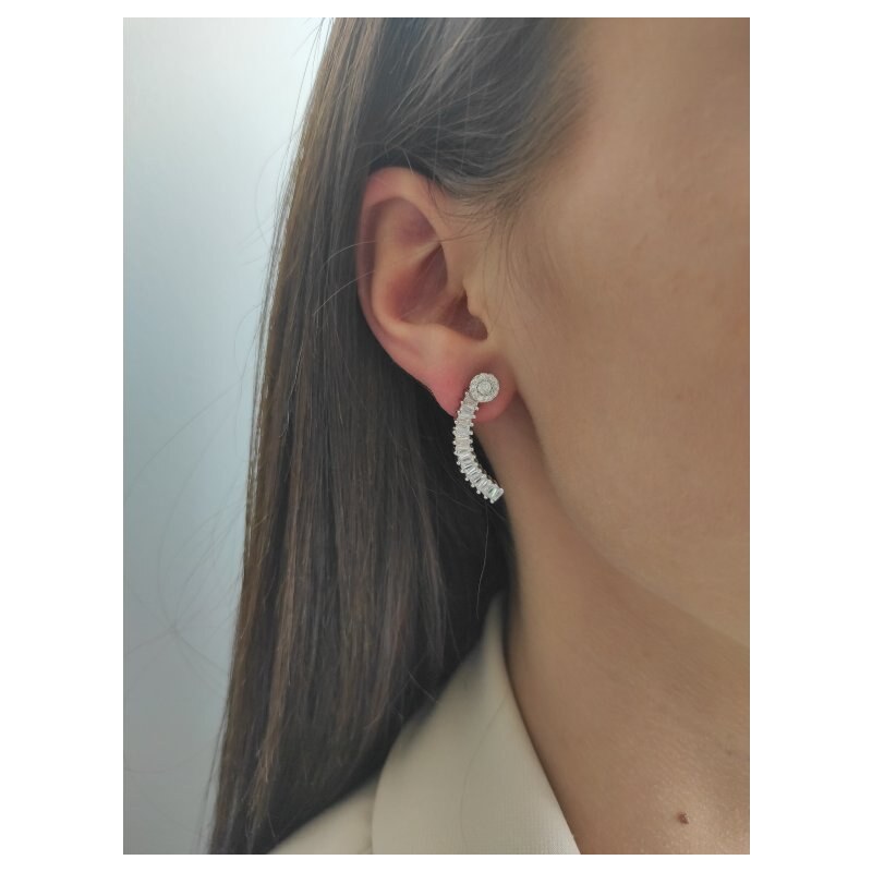 Výrazné stříbrné náušnice pod ucho se zirkony - Meucci SE025