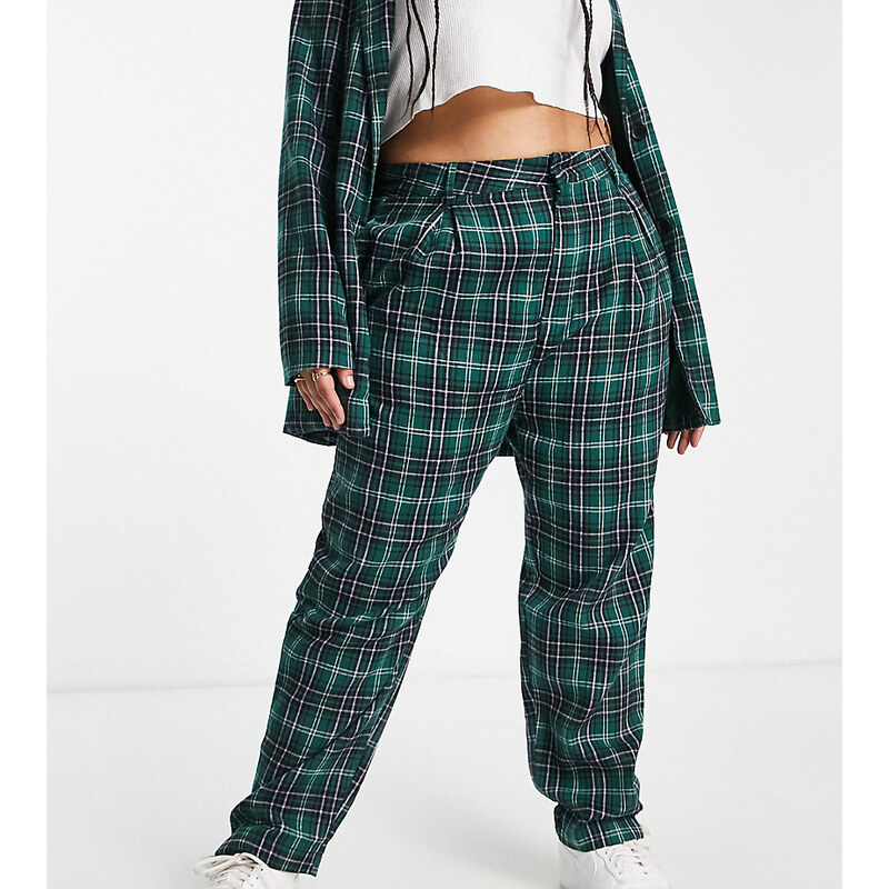 Heartbreak Plus tailored peg leg trousers in green check