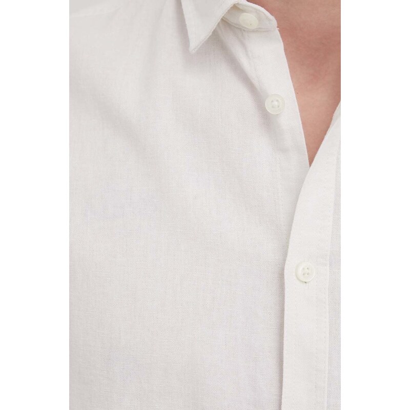 Plátěná košile Solid pánská, bílá barva, regular, s klasickým límcem
