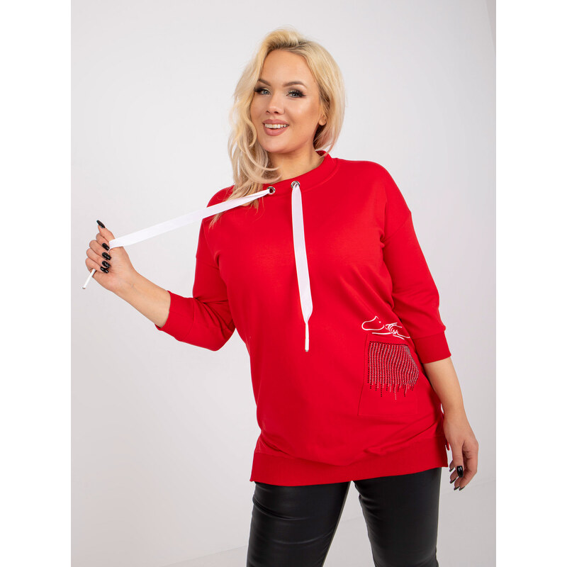 Fashionhunters Červená plus size bavlněná tunika s aplikací
