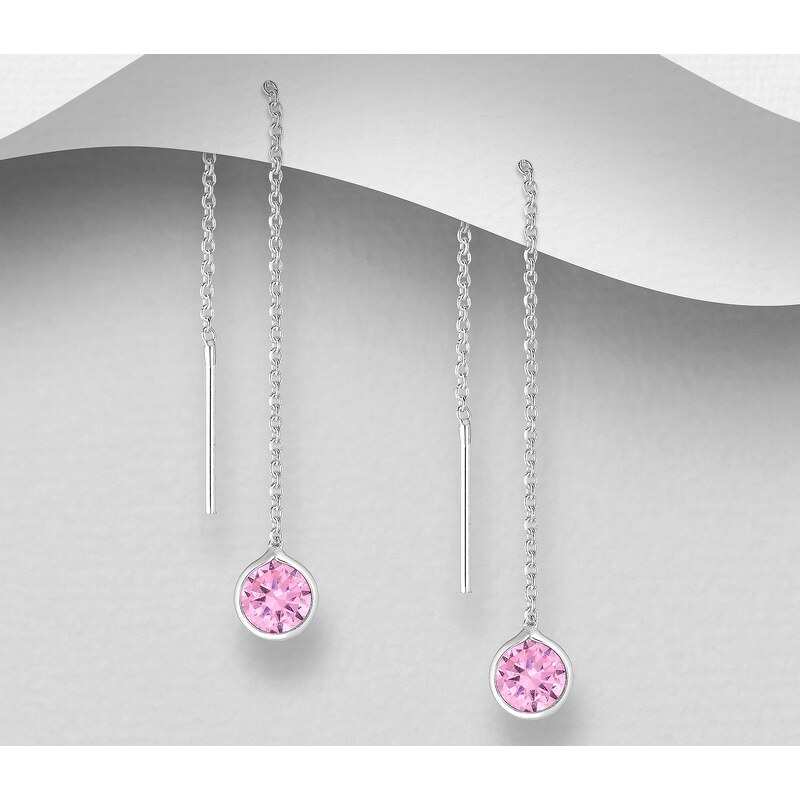 SYLVIENE Stříbrné provlékací řetízkové náušnice se Zirkonem Pink 69683214