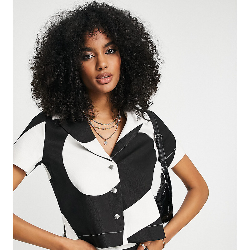 Annorlunda retro print shirt co-ord in monochrome-Black 114773128