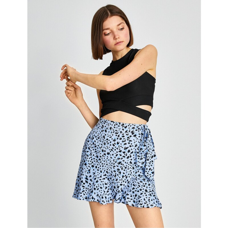 Koton Mini Shorts Skirt Patterned Frill Lacing Detail