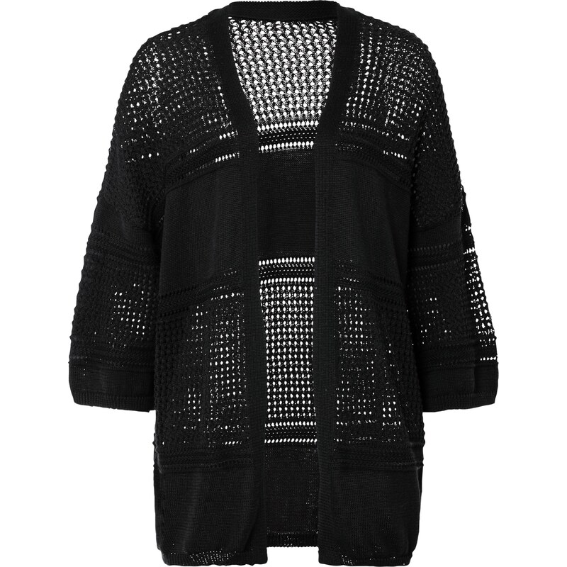 bonprix Pletený kabátek s ažurovým vzorem Černá