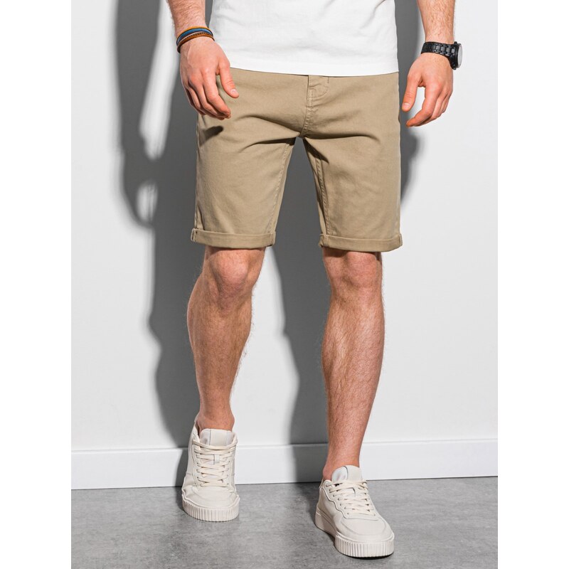 Ombre Clothing Pánské šortky CHINO - světle hnědé V9 OM-SRDS-0103