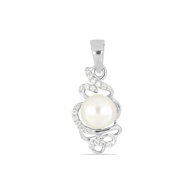 Nefertitis Přívěsek stříbrný s bílou perlou a zirkony Ag 925 09711 WP - 1,7 cm, 1,8 g