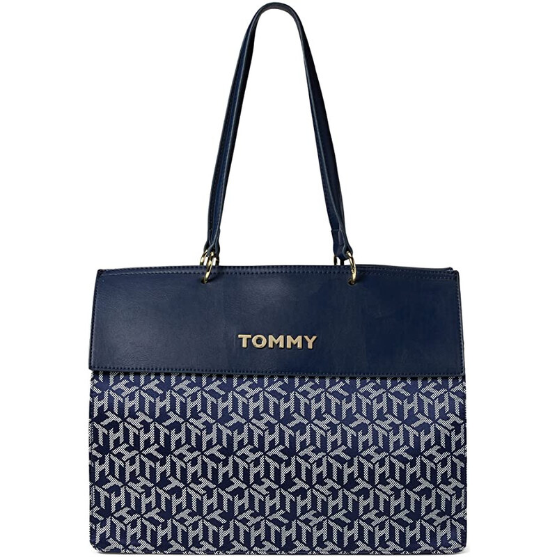 Tommy Hilfiger Nathalie Small Tote Cube Jacquard Navy White
