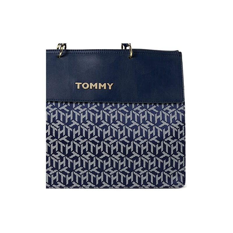 Tommy Hilfiger Nathalie Small Tote Cube Jacquard Navy White