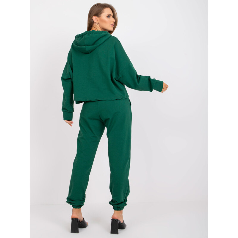 Fashionhunters Základní tmavě zelená tepláková souprava s oversize mikinou