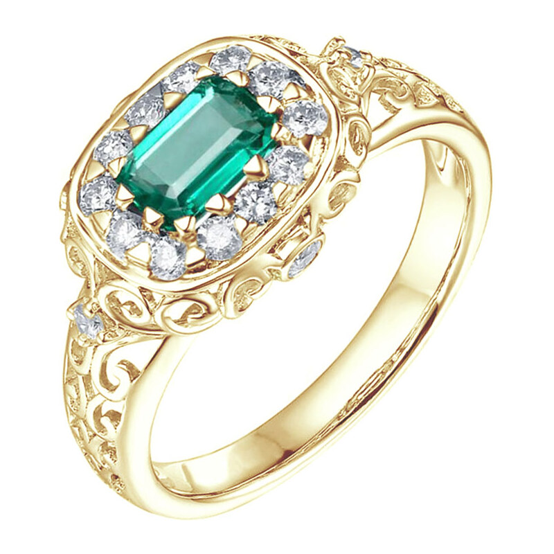 Eppi Zlatý prsten s emerald smaragdem a diamanty Mareia