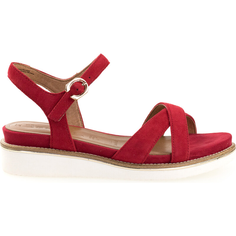 Tamaris, červené kožené sandály na klínku, 28225-28