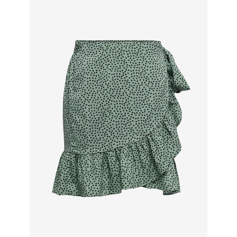 Zelená puntíkovaná krátká zavinovací sukně s volánem ONLY Olivia - Dámské