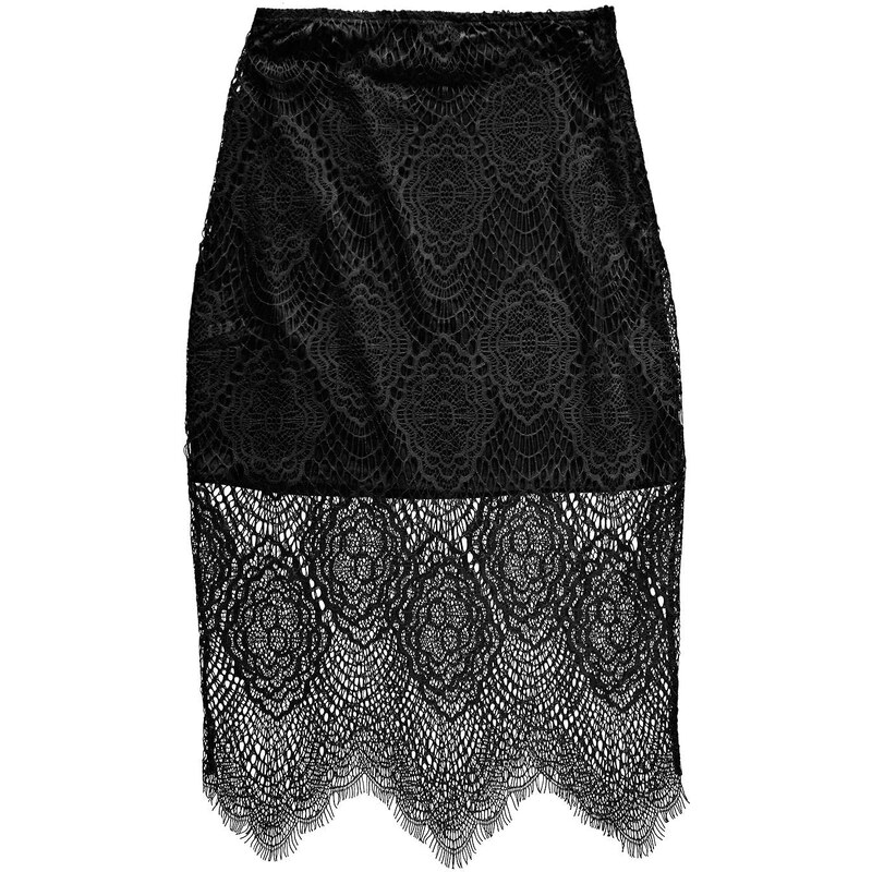 BOOHOO Krajková sukně v černé barvě Krystal