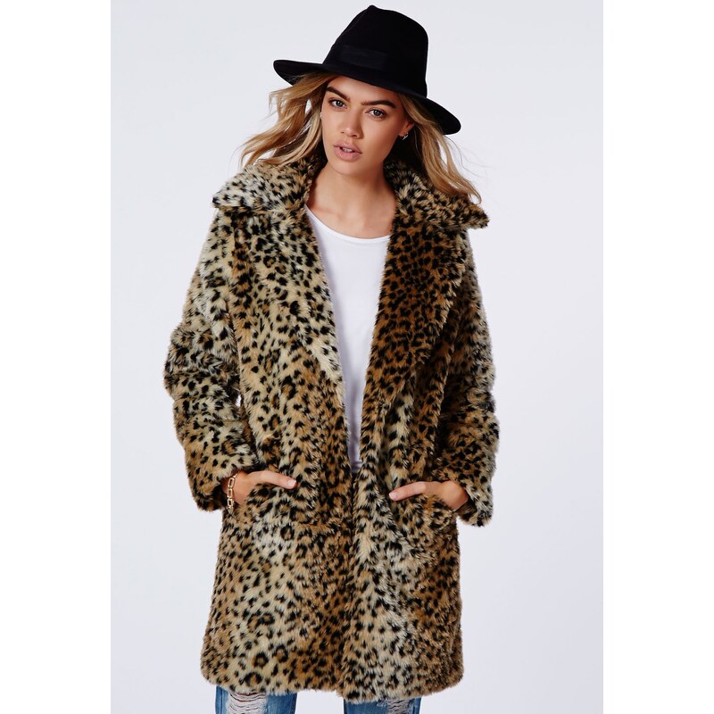 MISSGUIDED Luxusní leopardí kožešinový kabát Kylie