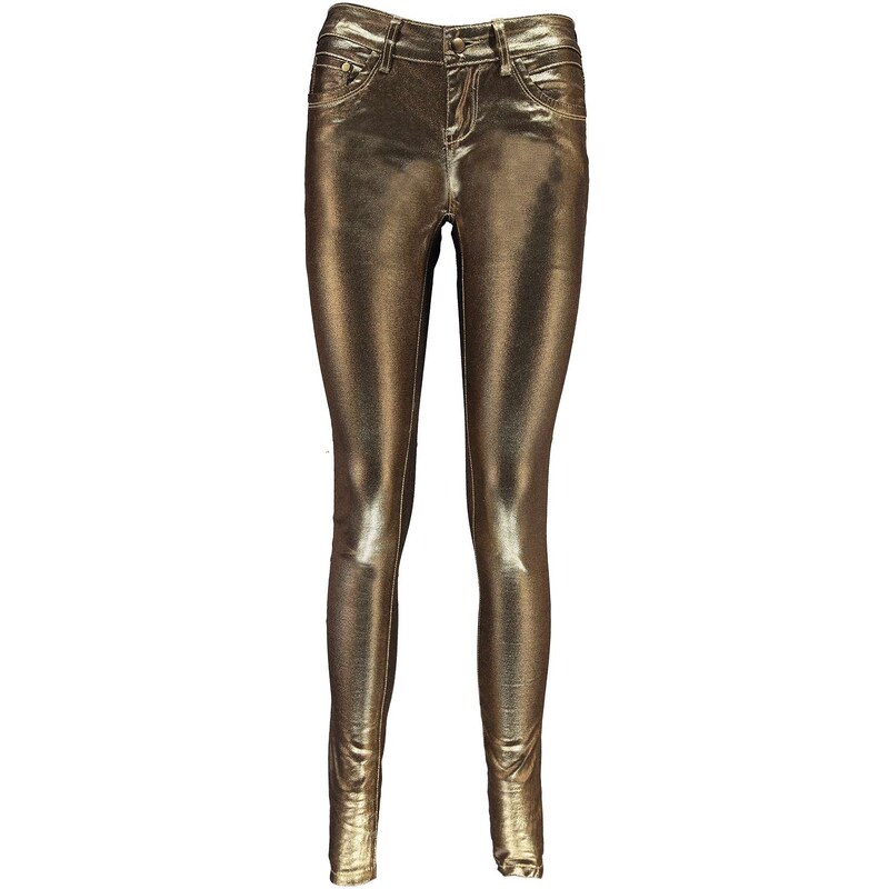 BOOHOO Metalické zlaté skinny jeansy Phoebe