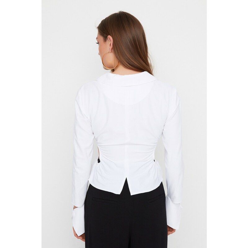 Trendyol X Sagaza Studio White Cut Out Detailed Shirt