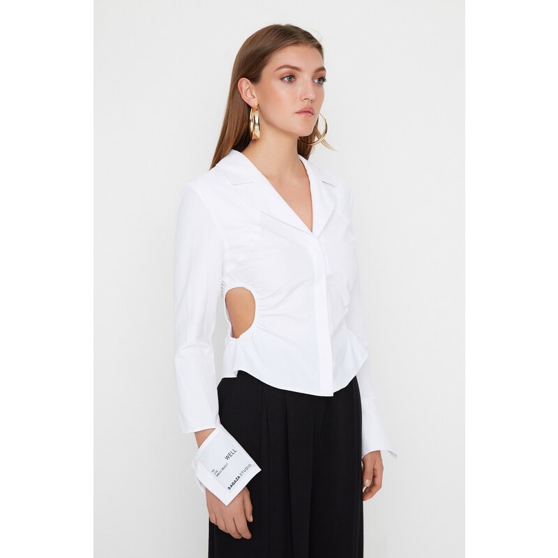 Trendyol X Sagaza Studio White Cut Out Detailed Shirt