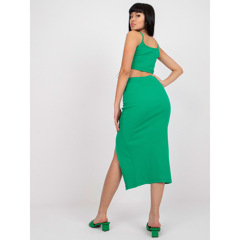 Fashionhunters Tmavě zelená žebrovaná základní souprava se sukní RUE PARIS