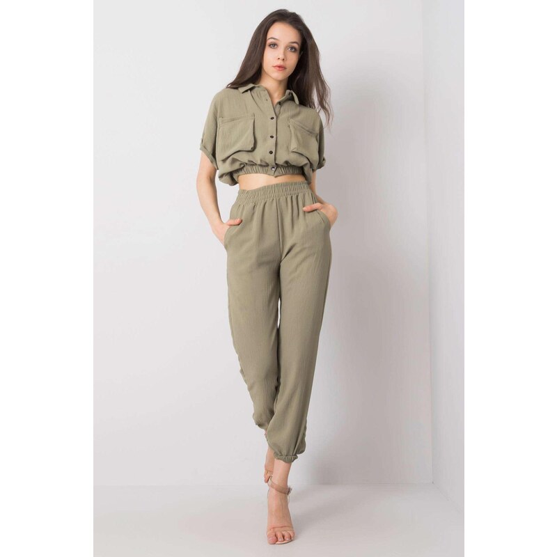 MladaModa Crop-topová souprava Janis barva khaki