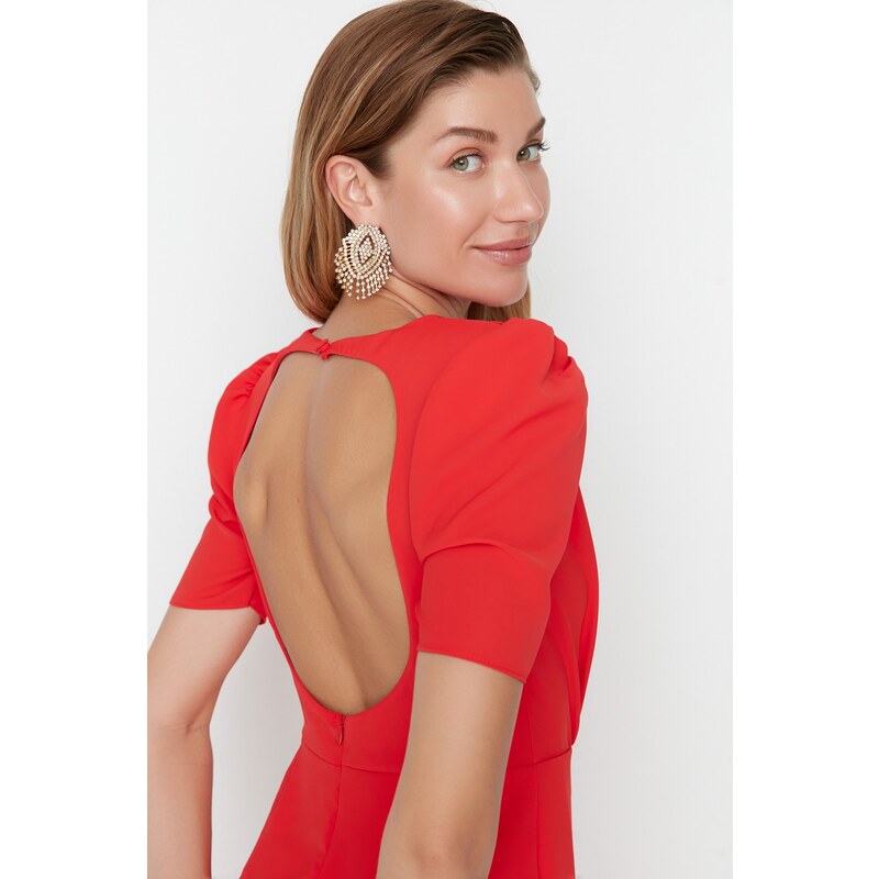 Trendyol červené shromážděné detailní večerní šaty