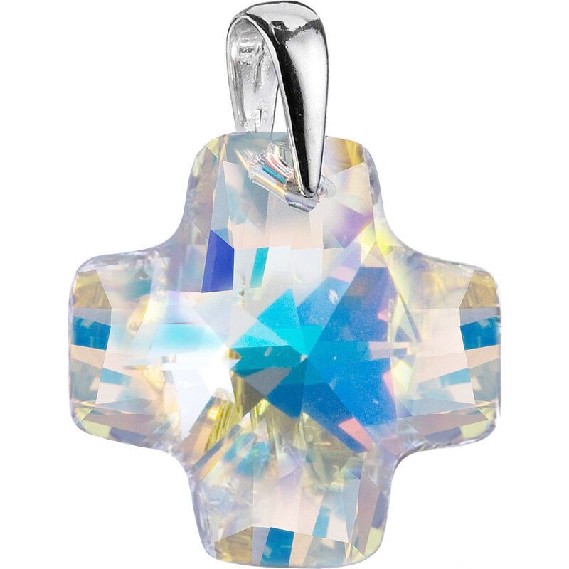 Stříbrný přívěsek s krystalem Swarovski AB efekt kříž 34011.2 ab