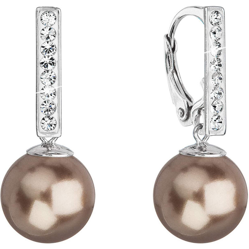 Stříbrné visací náušnice se Swarovski perlou a krystaly 71121.3 bronze 108439030