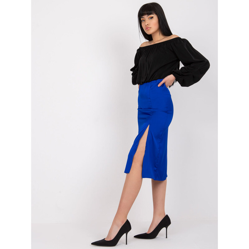 Fashionhunters Kobaltová tužková sukně RUE PARIS s vysokým pasem
