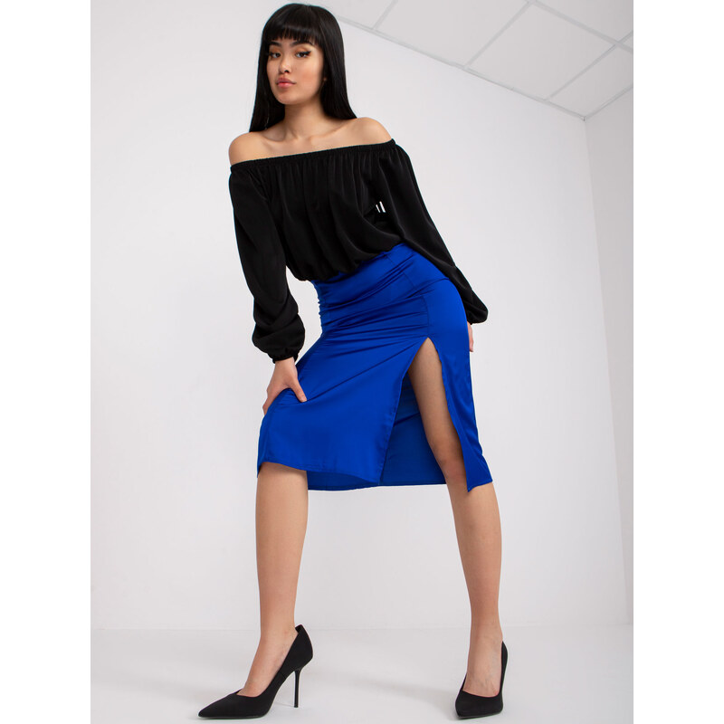 Fashionhunters Kobaltová tužková sukně RUE PARIS s vysokým pasem
