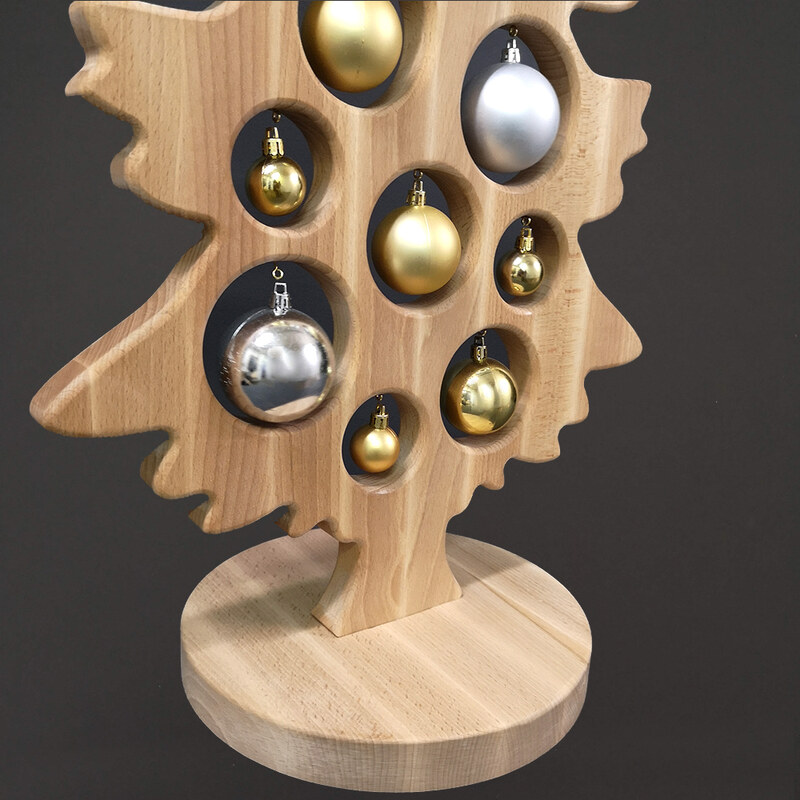 AMADEA Dekorace vánoční strom na podstavci s koulemi přírodní 100 x 40 cm, český výrobek
