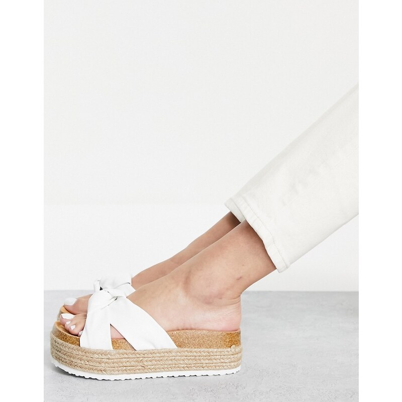 ASOS DESIGN Teegan knotted flatform sandals in white