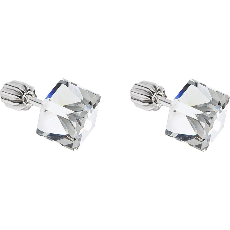 Stříbrné náušnice pecka s krystaly Swarovski bílá kostička 31030