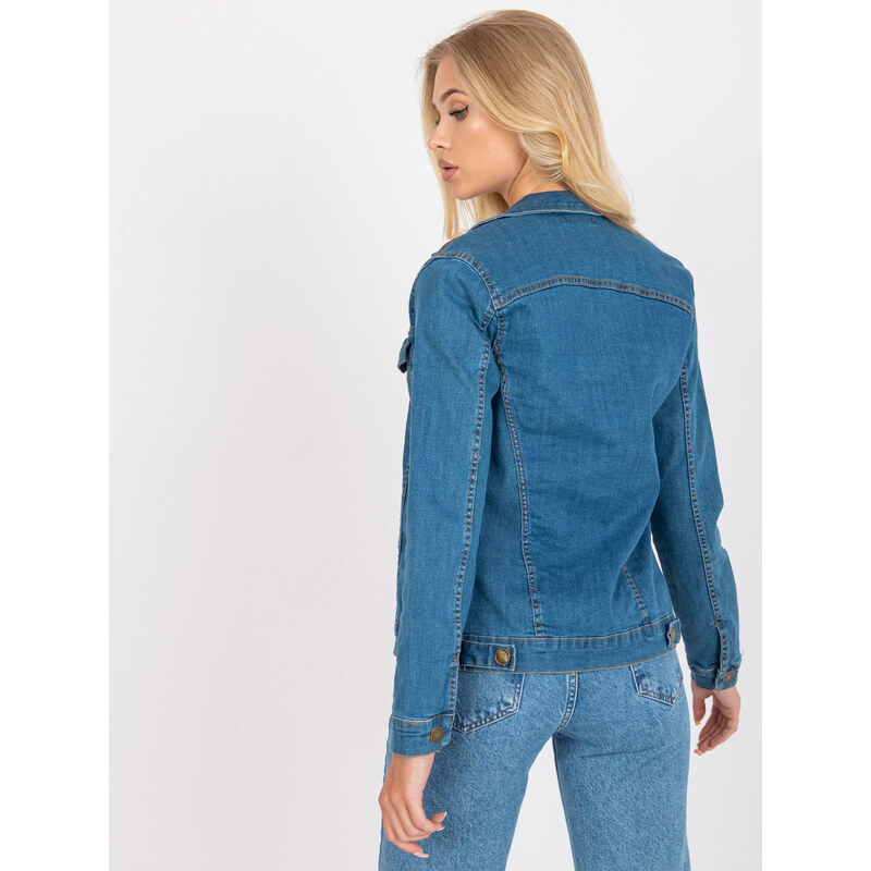 RUE PARIS KLASICKÁ MODRÁ DŽÍNOVÁ BUNDA --BLUE Denim vzor