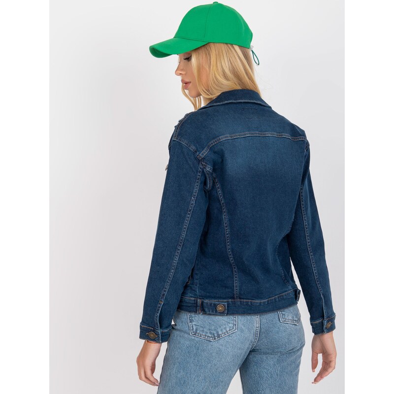 Fashionhunters Dámská džínová bunda s dírami Rue Paris - tmavě modrá