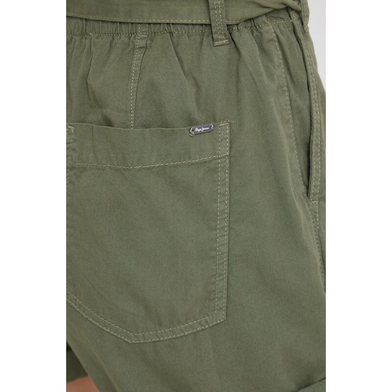 Bavlněné šortky Pepe Jeans Kaylee Short dámské, zelená barva, hladké, high waist
