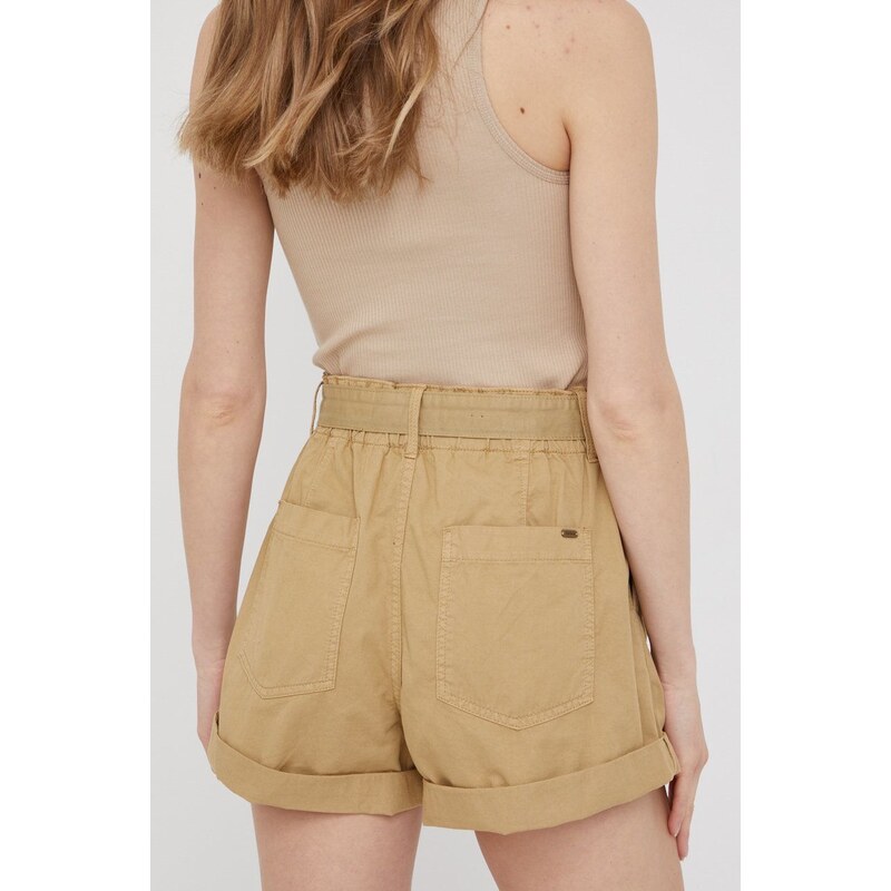 Bavlněné šortky Pepe Jeans Kaylee Short dámské, zelená barva, hladké, high waist