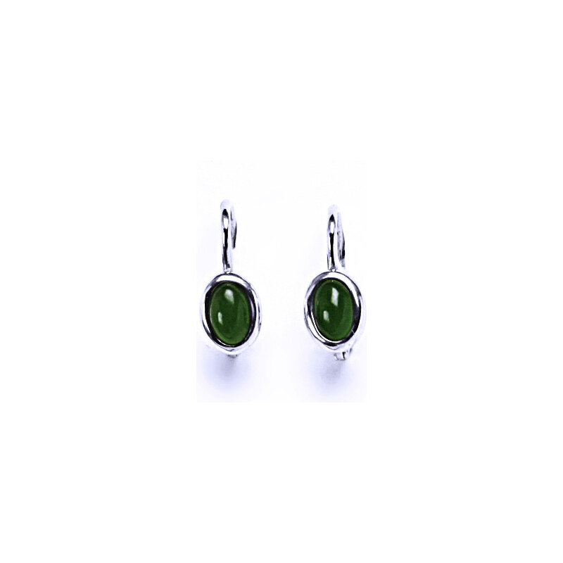 Čištín s.r.o. Zlaté náušnice, bílé zlato, přírodní Nefrit 6x4 mm