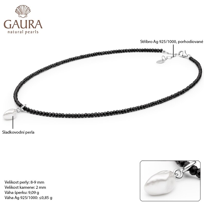 Gaura Pearls Korálkový náhrdelník Joana - keshi perla, spinel, stříbro 925/1000