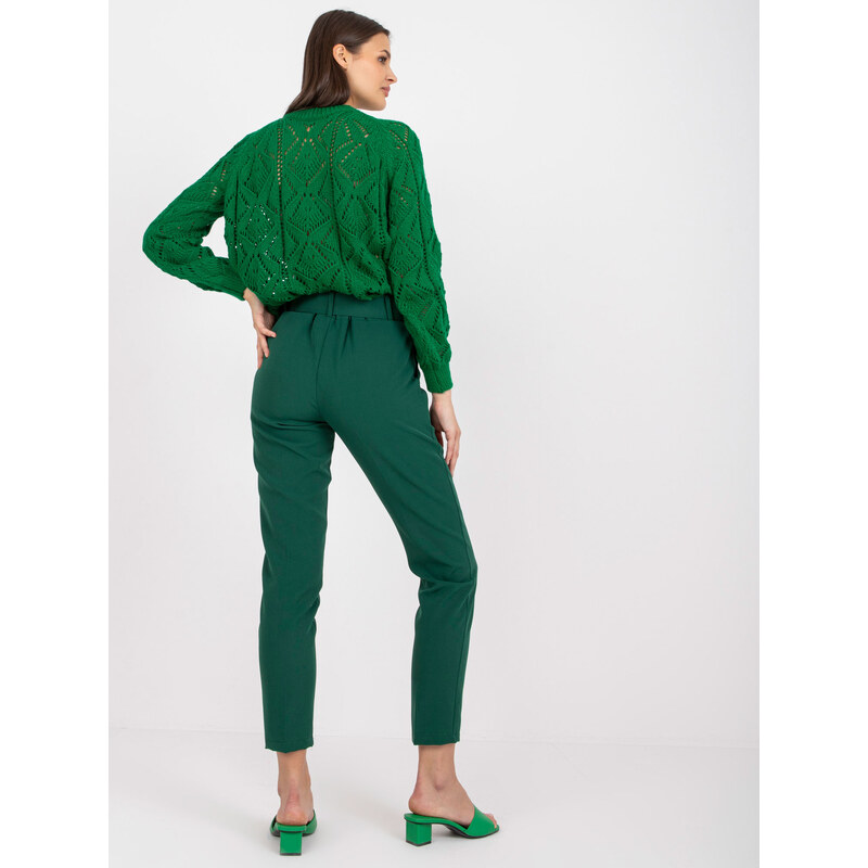 Fashionhunters Tmavě zelené klasické kalhoty Giulia s vysokým pasem