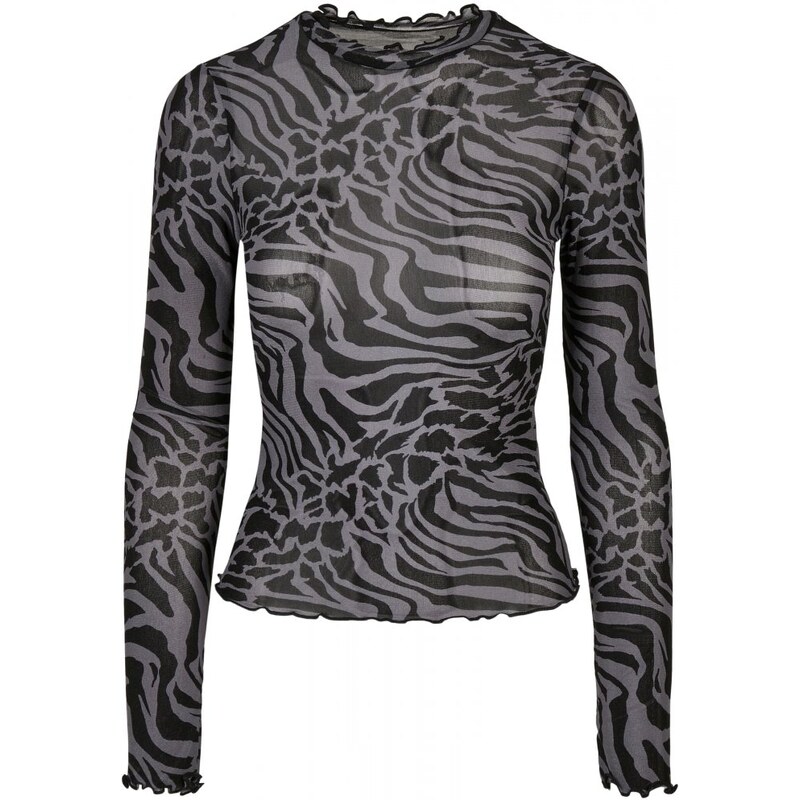 URBAN CLASSICS Ladies AOP Mesh Turtleneck Longsleeve - asphalt/black