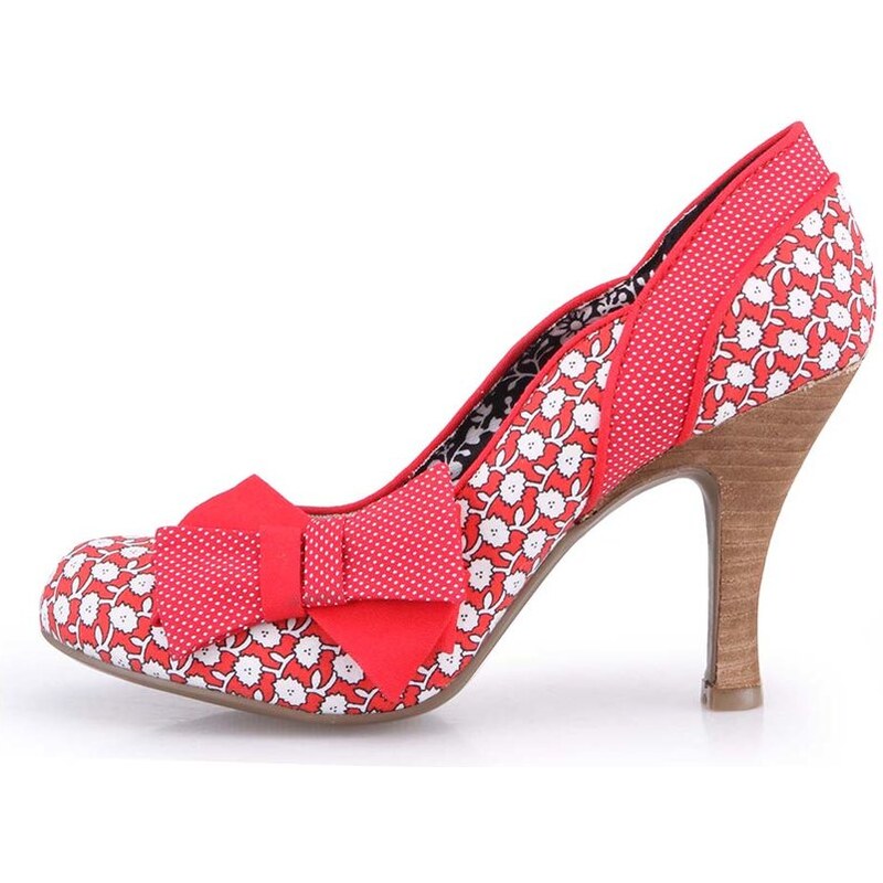 Bílo-červené vzorované boty na podpatku s mašlí Ruby Shoo Millie