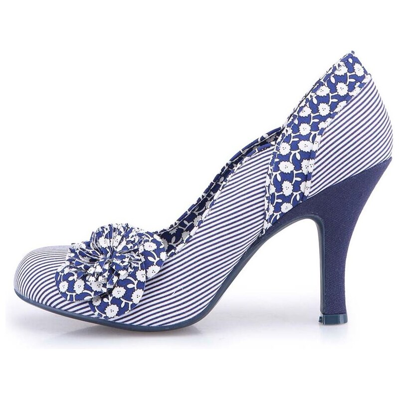 Modré vzorované boty na podpatku s mašlí Ruby Shoo Maisie