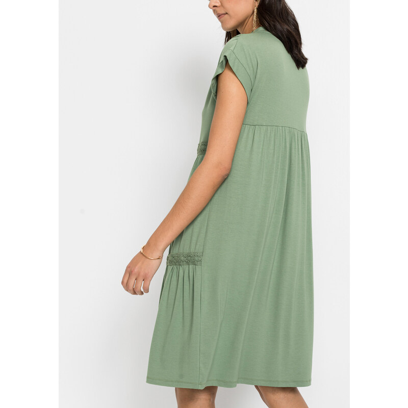 bonprix Tunikové šaty z krajky Zelená