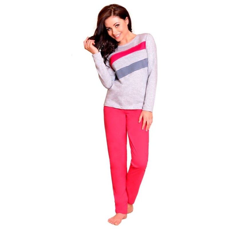TARO Dámské pyžamo s barevnými pruhy L 350/ červená
