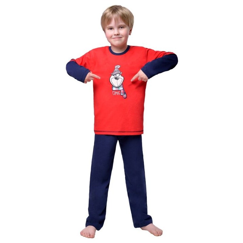 TARO Dětské pyžamo s obrázkem medvěda v čepici 104 350/ červená