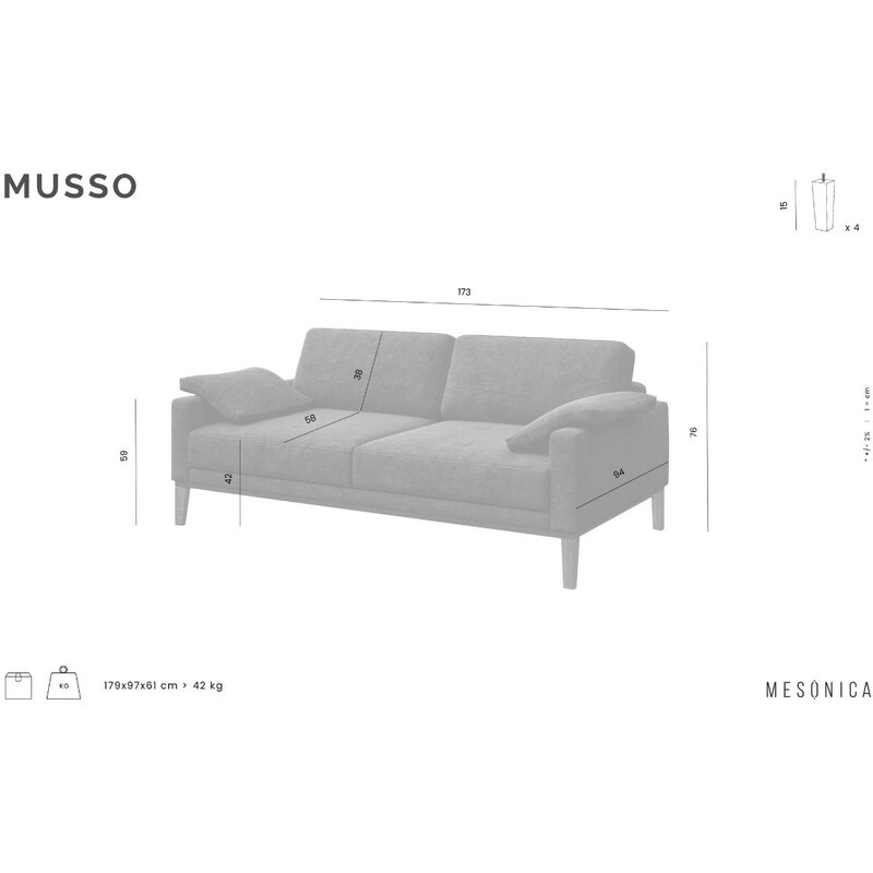 Béžová dvoumístná látková pohovka MESONICA Musso Tufted 173 cm