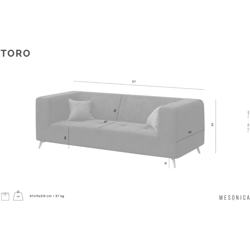 Světle modrá látková třímístná pohovka MESONICA Toro 217 cm