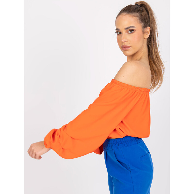 Fashionhunters Oranžová krátká halenka s odhalenými rameny od Nineli