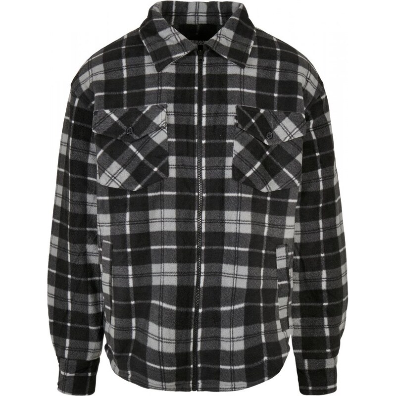 Pánská jarní bunda Urban Classics Plaid Teddy Lined - černá,bílá