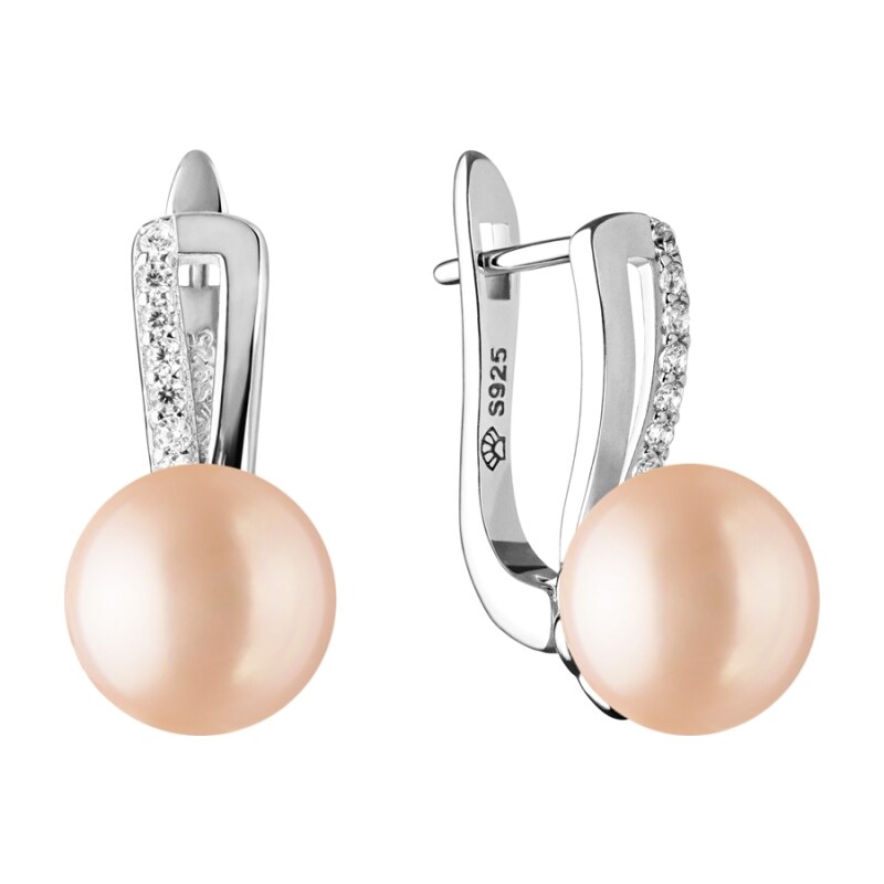 Gaura Pearls Stříbrné náušnice s růžovou perlou a zirkony Jade, stříbro 925/1000
