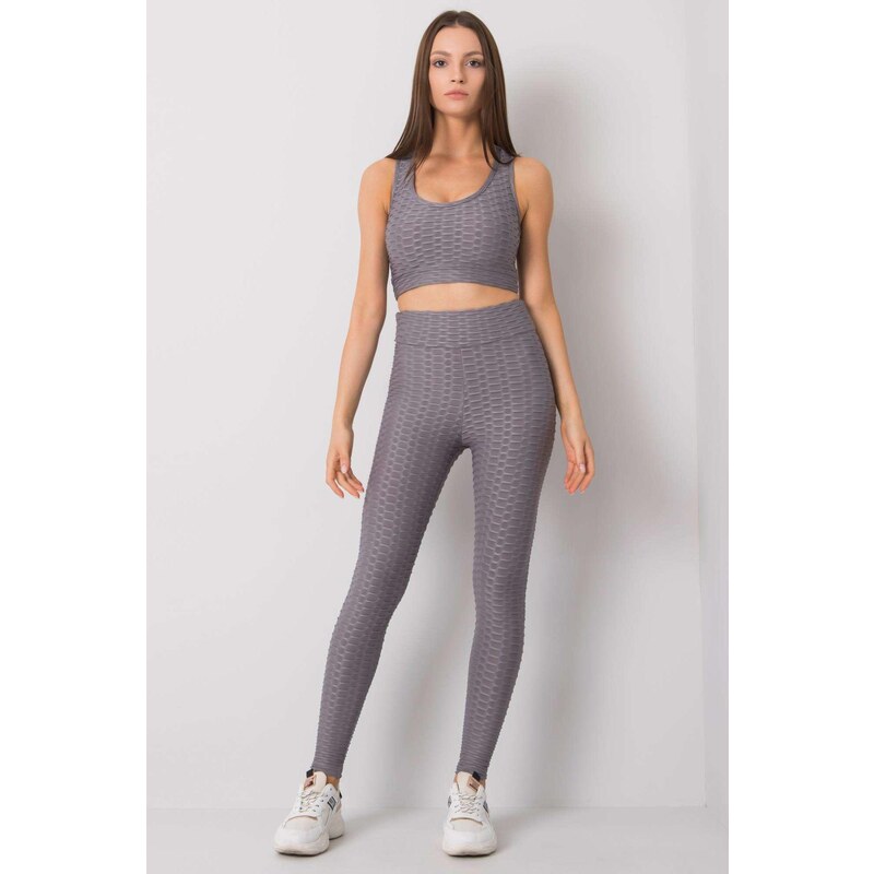 MladaModa Sportovní set legín a crop-topu Katerine šedá 70489019